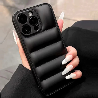 Puffer Jacket iPhone Case – Colorful Shockproof Soft Silicone Cover for iPhone 12–16 Pro Max