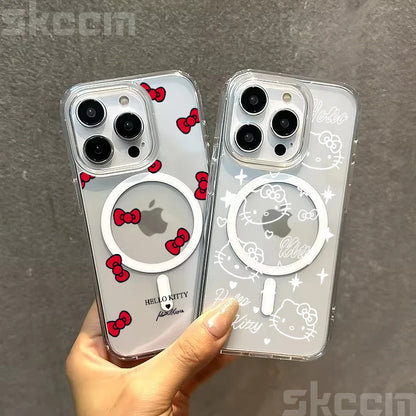 Hello Kitty BowKnot Clear iPhone Case – Magsafe-Ready Hard Cover for iPhone 12 to 16 Pro Max