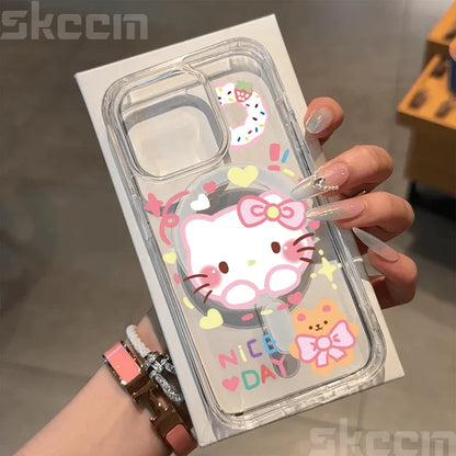 Hello Kitty BowKnot Clear iPhone Case – Magsafe-Ready Hard Cover for iPhone 12 to 16 Pro Max