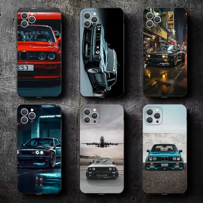 BMW E30 Classic Series Phone Case – Soft Silicone Shockproof Cover for iPhone 12–16 Pro Max