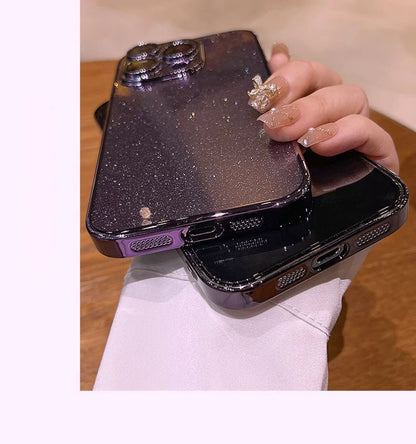 Luxury Bling Transparent iPhone Case – Glitter Plated Shockproof Hard Cover for iPhone 12–16 Pro Max