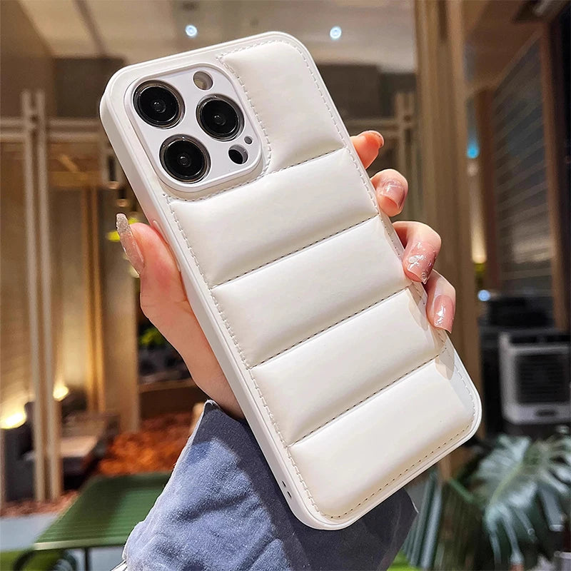 Puffer Jacket iPhone Case – Colorful Shockproof Soft Silicone Cover for iPhone 12–16 Pro Max