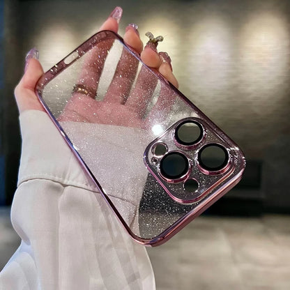 Luxury Bling Transparent iPhone Case – Glitter Plated Shockproof Hard Cover for iPhone 12–16 Pro Max