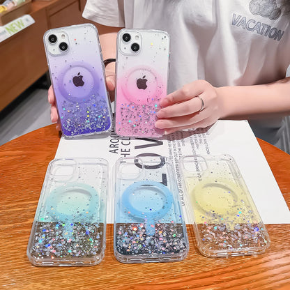 Gradient Glitter Sequins Case – MagSafe Compatible Glitter Cover for iPhone 16/15/14/13/12/11 Series