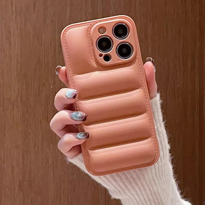 Puffer Jacket iPhone Case – Colorful Shockproof Soft Silicone Cover for iPhone 12–16 Pro Max