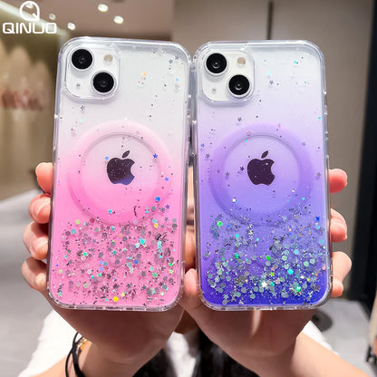 Gradient Glitter Sequins Case – MagSafe Compatible Glitter Cover for iPhone 16/15/14/13/12/11 Series