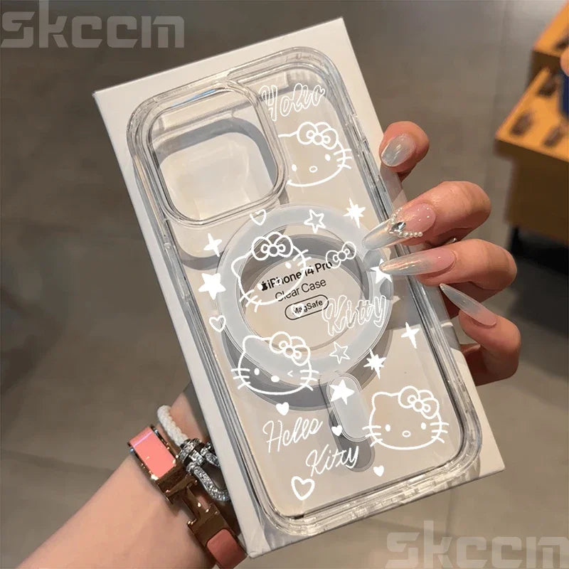 Hello Kitty BowKnot Clear iPhone Case – Magsafe-Ready Hard Cover for iPhone 12 to 16 Pro Max