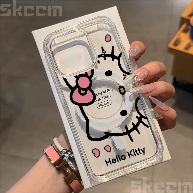 Hello Kitty BowKnot Clear iPhone Case – Magsafe-Ready Hard Cover for iPhone 12 to 16 Pro Max