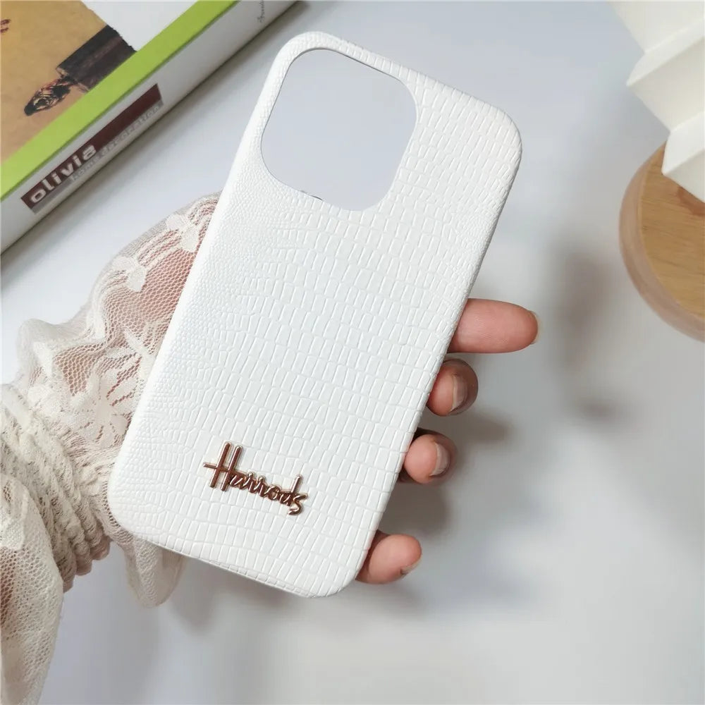 Luxury Lizard Skin Leather iPhone Case – Elegant Hard Shell Cover for iPhone 12 to 16 Pro Max