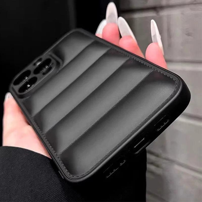 Puffer Jacket iPhone Case – Colorful Shockproof Soft Silicone Cover for iPhone 12–16 Pro Max