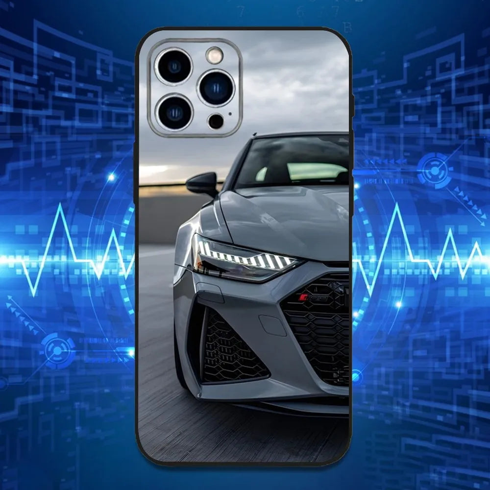 Audi RS6 Sports Car iPhone Case – Soft Silicone Black Cover for iPhone 12 to 16