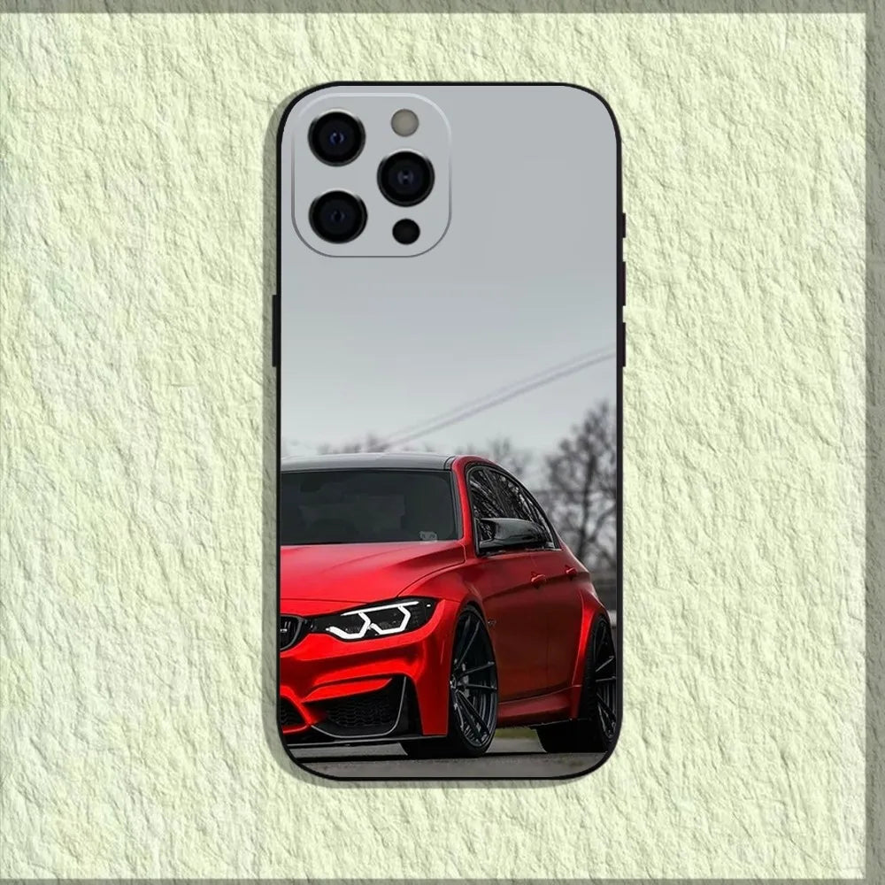 Red Sport BMW-Inspired iPhone Case – Soft Black Shockproof Cover for iPhone 11–16 Series