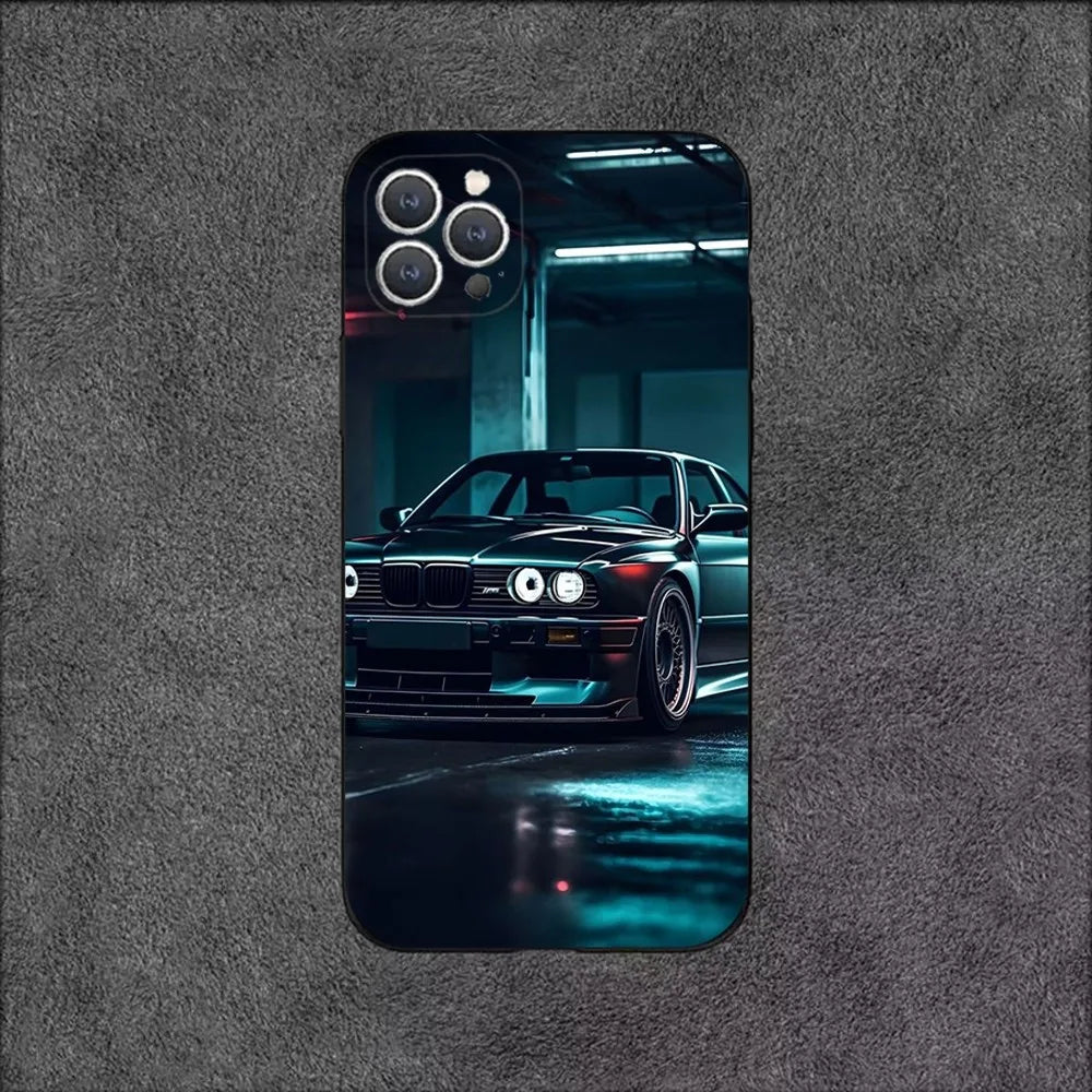 BMW E30 Classic Series Phone Case – Soft Silicone Shockproof Cover for iPhone 12–16 Pro Max