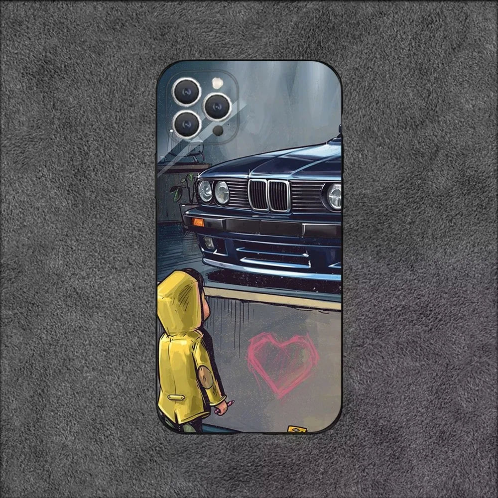 BMW E30 Classic Series Phone Case – Soft Silicone Shockproof Cover for iPhone 12–16 Pro Max