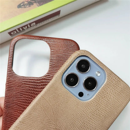 Luxury Lizard Skin Leather iPhone Case – Elegant Hard Shell Cover for iPhone 12 to 16 Pro Max