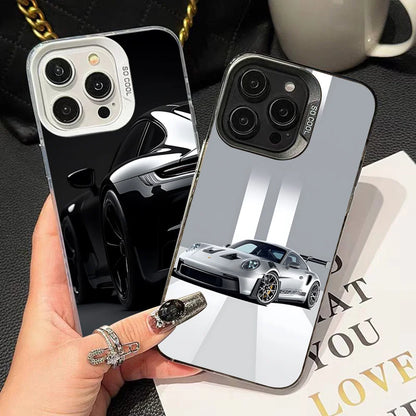 Porsche 911-Inspired Silver iPhone Case – Shockproof Car Design Cover for iPhone 12 to 16 Pro Max