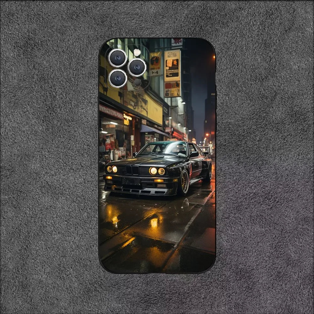 BMW E30 Classic Series Phone Case – Soft Silicone Shockproof Cover for iPhone 12–16 Pro Max