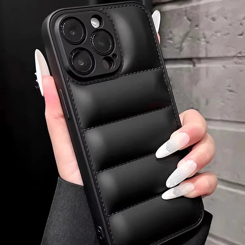 Puffer Jacket iPhone Case – Colorful Shockproof Soft Silicone Cover for iPhone 12–16 Pro Max