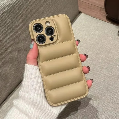 Puffer Jacket iPhone Case – Colorful Shockproof Soft Silicone Cover for iPhone 12–16 Pro Max