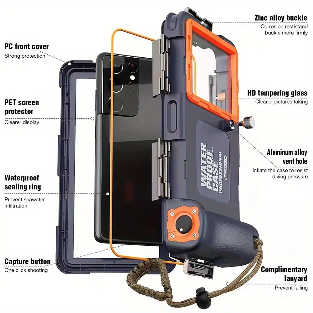 Universal Waterproof Diving Phone Case with Lanyard – IPX8 Certified for iPhone, Samsung & Devices up to 6.8"