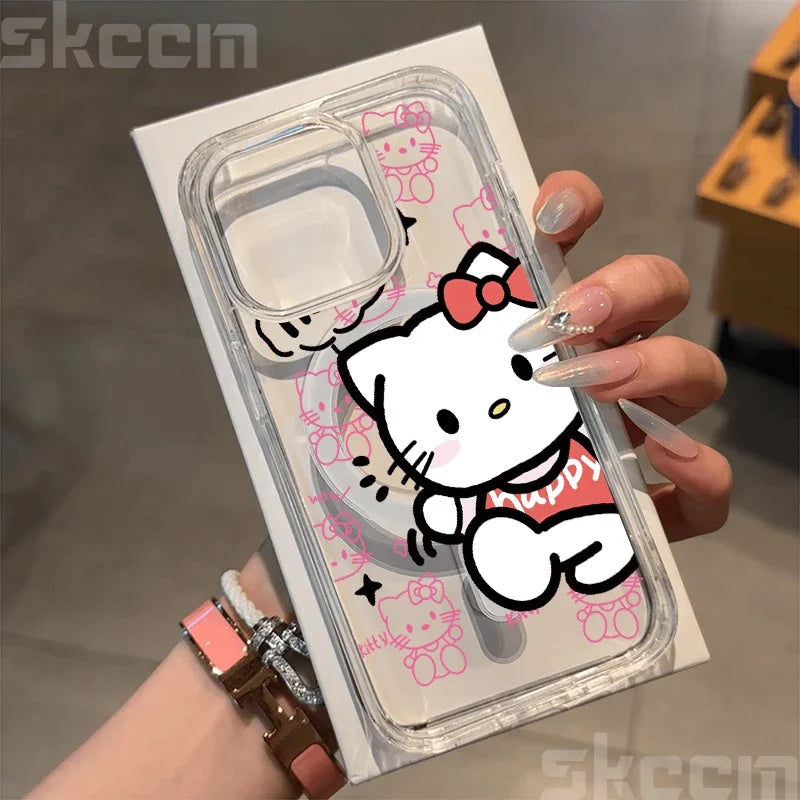 Hello Kitty BowKnot Clear iPhone Case – Magsafe-Ready Hard Cover for iPhone 12 to 16 Pro Max