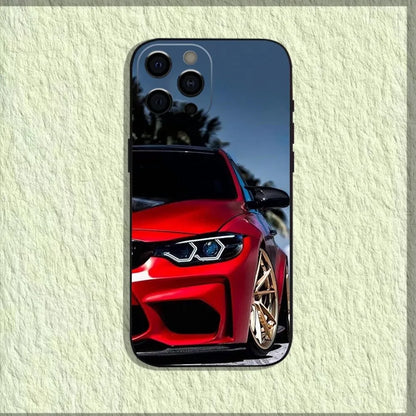 Red Sport BMW-Inspired iPhone Case – Soft Black Shockproof Cover for iPhone 11–16 Series