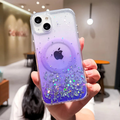 Gradient Glitter Sequins Case – MagSafe Compatible Glitter Cover for iPhone 16/15/14/13/12/11 Series