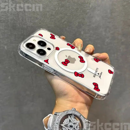 Hello Kitty BowKnot Clear iPhone Case – Magsafe-Ready Hard Cover for iPhone 12 to 16 Pro Max