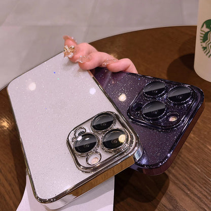 Luxury Bling Transparent iPhone Case – Glitter Plated Shockproof Hard Cover for iPhone 12–16 Pro Max