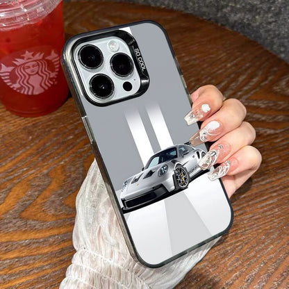 Porsche 911-Inspired Silver iPhone Case – Shockproof Car Design Cover for iPhone 12 to 16 Pro Max