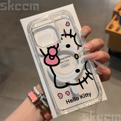 Hello Kitty BowKnot Clear iPhone Case – Magsafe-Ready Hard Cover for iPhone 12 to 16 Pro Max