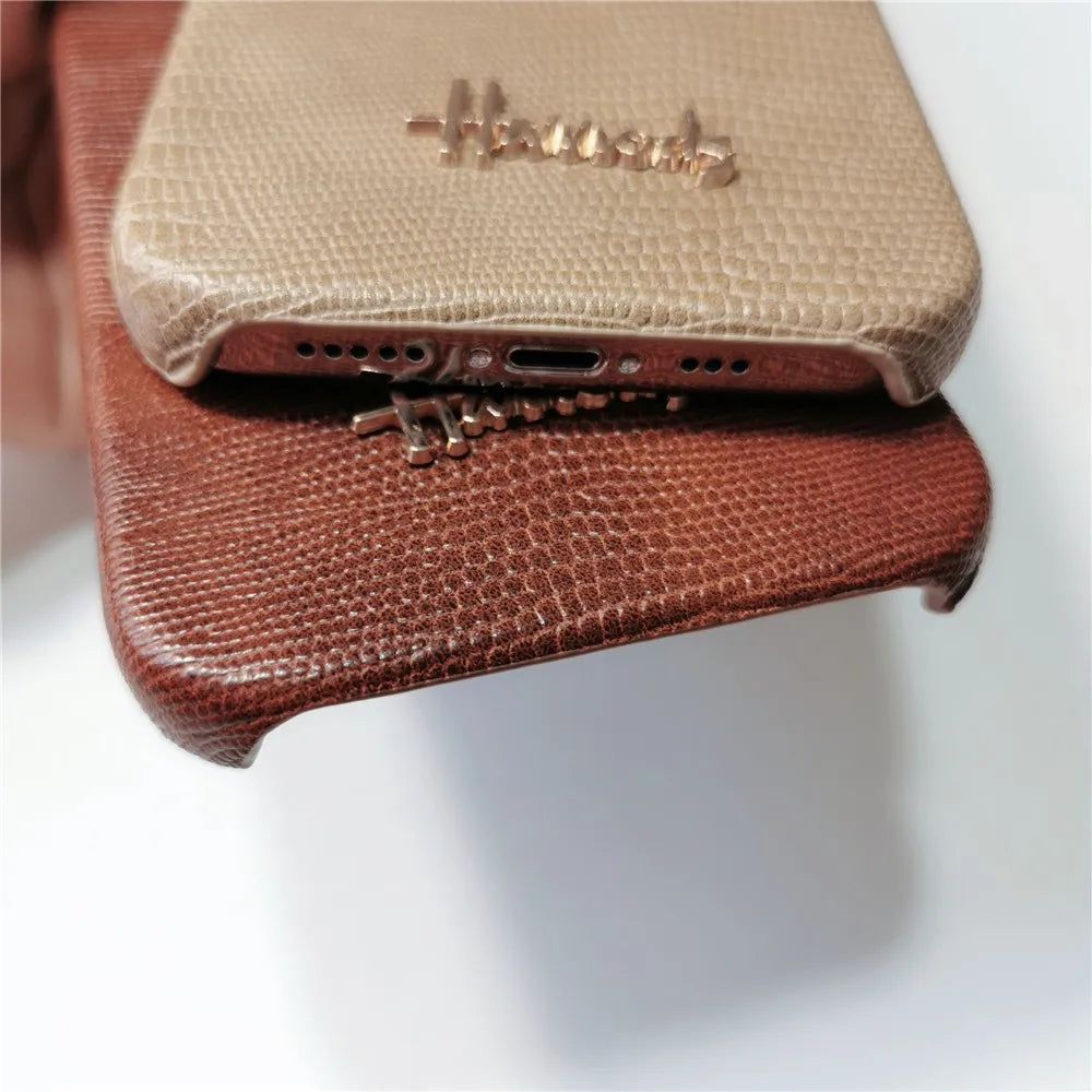 Luxury Lizard Skin Leather iPhone Case – Elegant Hard Shell Cover for iPhone 12 to 16 Pro Max