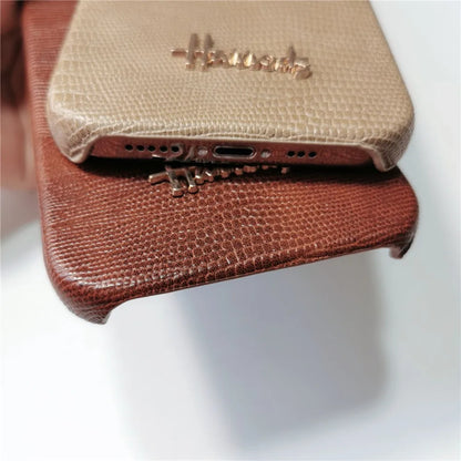 Luxury Lizard Skin Leather iPhone Case – Elegant Hard Shell Cover for iPhone 12 to 16 Pro Max