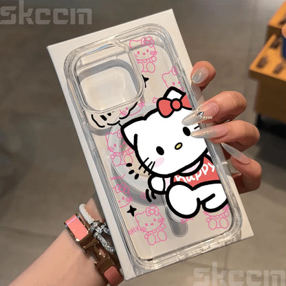 Hello Kitty BowKnot Clear iPhone Case – Magsafe-Ready Hard Cover for iPhone 12 to 16 Pro Max