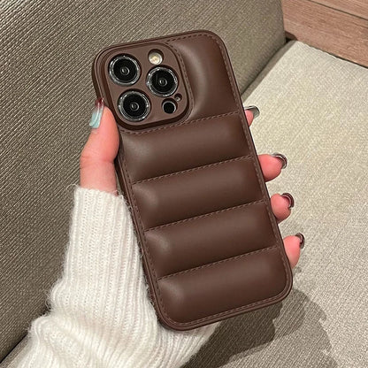 Puffer Jacket iPhone Case – Colorful Shockproof Soft Silicone Cover for iPhone 12–16 Pro Max