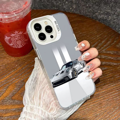 Porsche 911-Inspired Silver iPhone Case – Shockproof Car Design Cover for iPhone 12 to 16 Pro Max