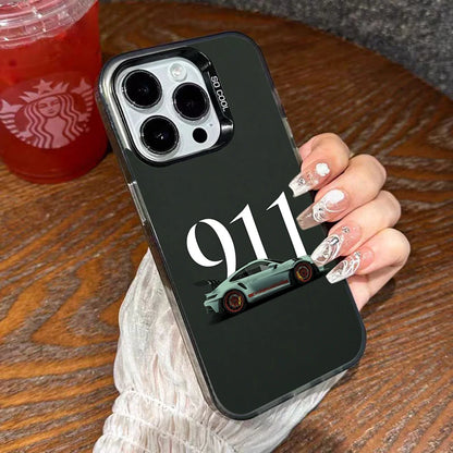 Porsche 911-Inspired Silver iPhone Case – Shockproof Car Design Cover for iPhone 12 to 16 Pro Max