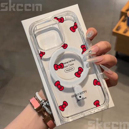 Hello Kitty BowKnot Clear iPhone Case – Magsafe-Ready Hard Cover for iPhone 12 to 16 Pro Max