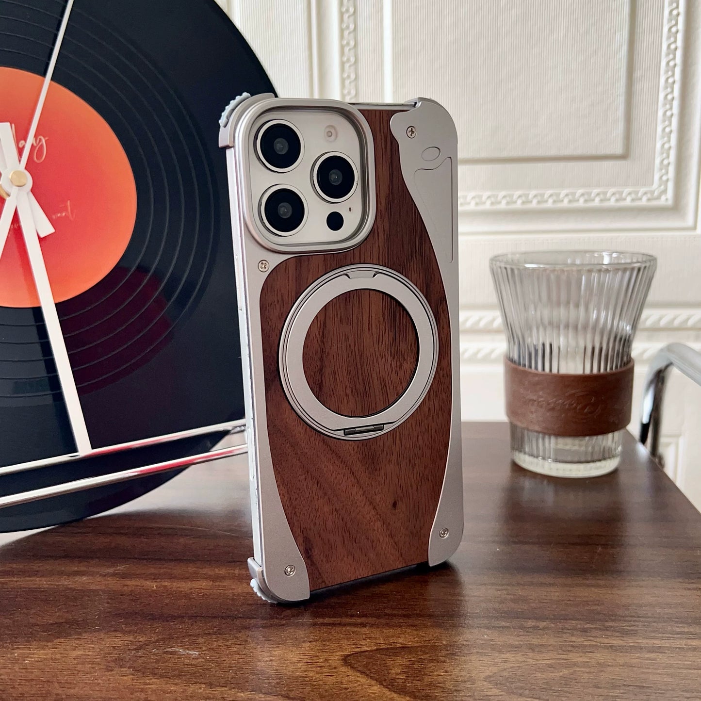 PulseCase™ WoodFrame Metal Case – MagSafe Stand Edition