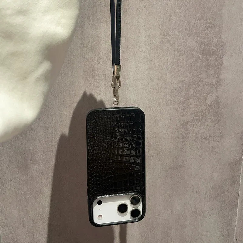 Luxury Textured Leather iPhone Case + Adhesive Mini Mirror