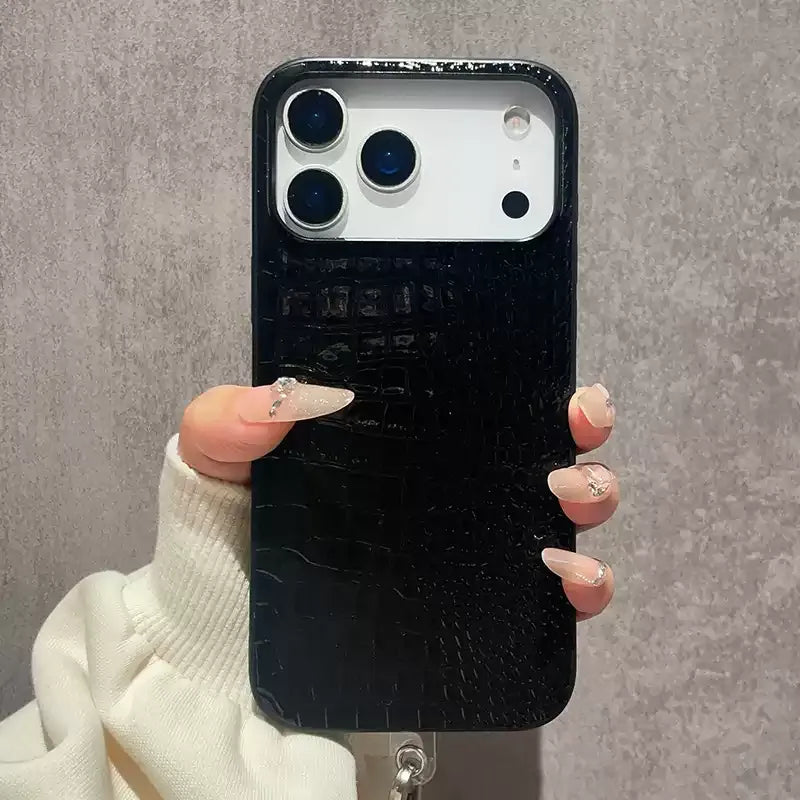 Luxury Textured Leather iPhone Case + Adhesive Mini Mirror