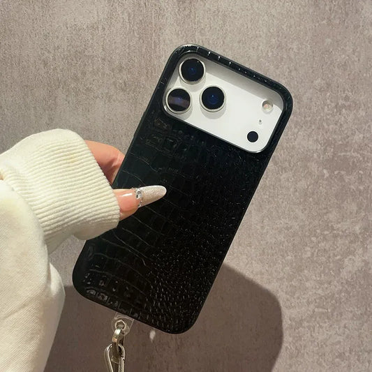 Luxury Textured Leather iPhone Case + Adhesive Mini Mirror