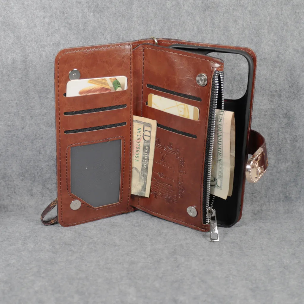 Luxury Wallet Flip iPhone Case with Zipper & Kickstand