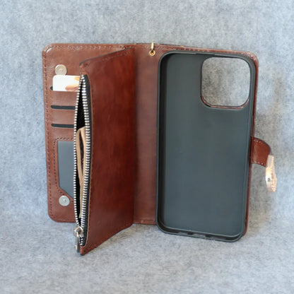 Luxury Wallet Flip iPhone Case with Zipper & Kickstand