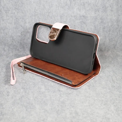 Luxury Wallet Flip iPhone Case with Zipper & Kickstand