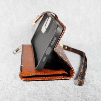 Luxury Wallet Flip iPhone Case with Zipper & Kickstand