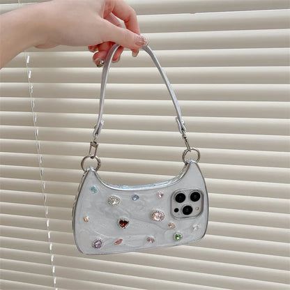 Jewel Mini Bag Case with Rhinestones & Shoulder Straps for iPhone