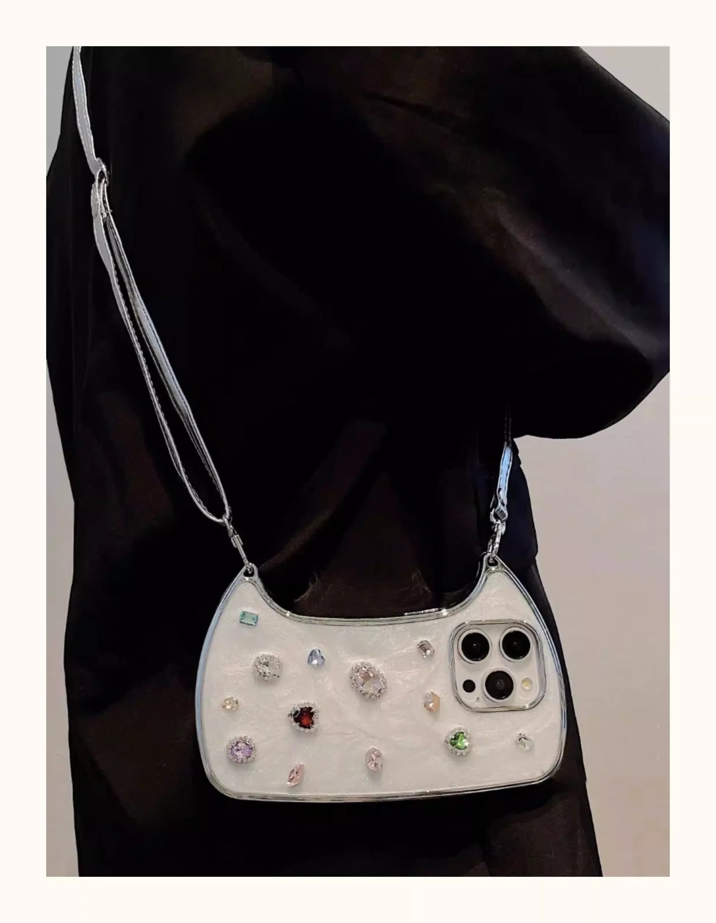 Jewel Mini Bag Case with Rhinestones & Shoulder Straps for iPhone