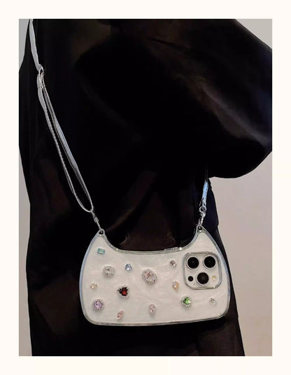 Jewel Mini Bag Case with Rhinestones & Shoulder Straps for iPhone