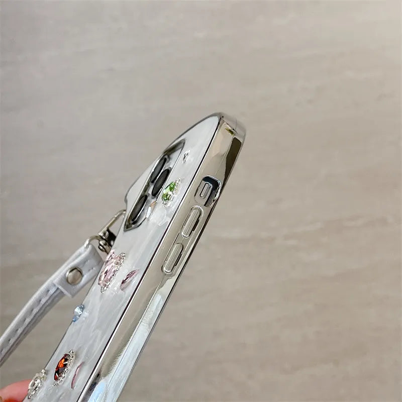 Jewel Mini Bag Case with Rhinestones & Shoulder Straps for iPhone